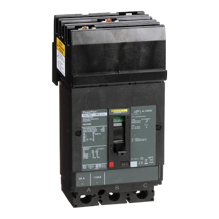 Molded Case Circuit Breaker, POWERPACT H Series, 60A, 3 Pole, 600V AC, 25kA at 240V AC MPN:HDA36060