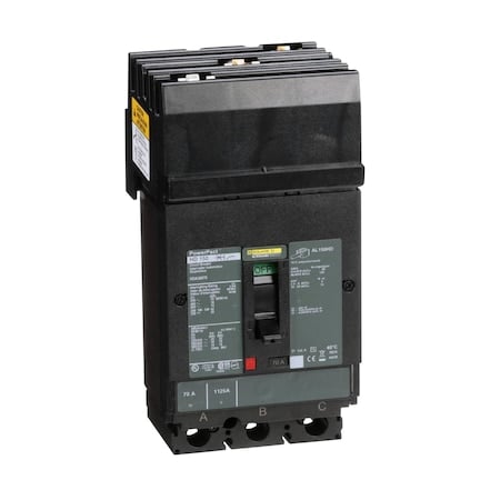 Molded Case Circuit Breaker, POWERPACT H Series, 70A, 3 Pole, 600V AC, 25kA at 240V AC MPN:HDA36070