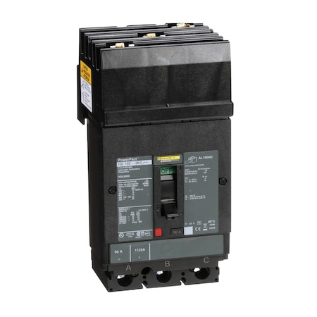 Molded Case Circuit Breaker, POWERPACT H Series, 90A, 3 Pole, 600V AC, 25kA at 240V AC MPN:HDA36090