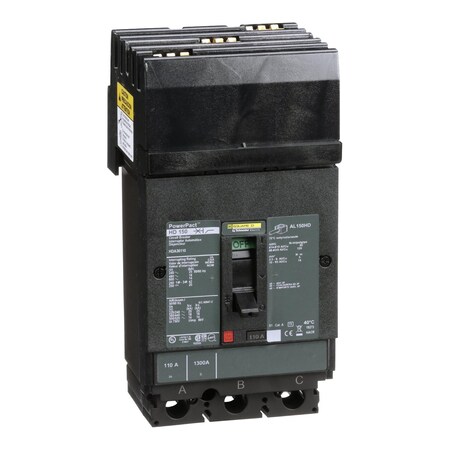 Molded Case Circuit Breaker, POWERPACT H Series, 110A, 3 Pole, 600V AC, 25kA at 240V AC MPN:HDA36110