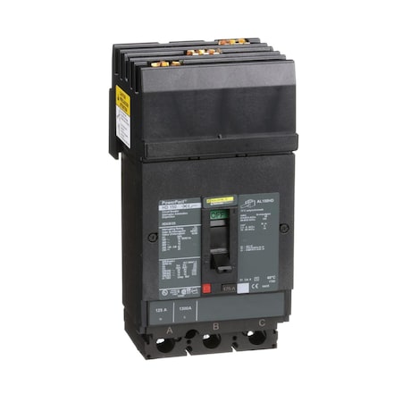 Molded Case Circuit Breaker, POWERPACT H Series, 125A, 3 Pole, 600V AC, 25kA at 240V AC MPN:HDA36125
