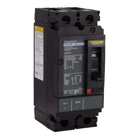 Molded Case Circuit Breaker, POWERPACT H Series, 125A, 2 Pole, 600V AC, 25kA at 240V AC MPN:HDF26125
