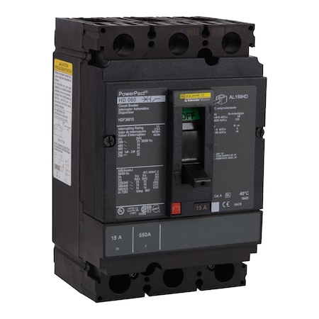 Molded Case Circuit Breaker, POWERPACT H Series, 60A, 3 Pole, 600V AC, 25kA at 240V AC MPN:HDF36060