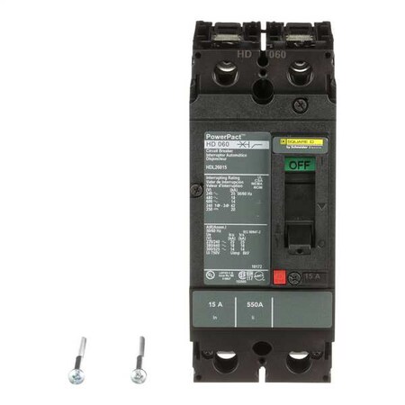 Molded Case Circuit Breaker, POWERPACT H Series, 15A, 2 Pole, 600V AC, 25kA at 240V AC MPN:HDL26015