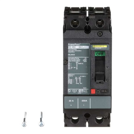 Molded Case Circuit Breaker, POWERPACT H Series, 30A, 2 Pole, 600V AC, 25kA at 240V AC MPN:HDL26030