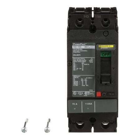 Molded Case Circuit Breaker, POWERPACT H Series, 70A, 2 Pole, 600V AC, 25kA at 240V AC MPN:HDL26070