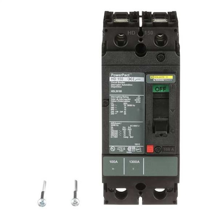 Molded Case Circuit Breaker, POWERPACT H Series, 100A, 2 Pole, 600V AC, 25kA at 240V AC MPN:HDL26100