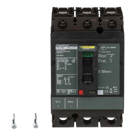 Molded Case Circuit Breaker, POWERPACT H Series, 15A, 3 Pole, 600V AC, 25kA at 240V AC MPN:HDL36015