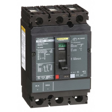 Molded Case Circuit Breaker, POWERPACT H Series, 30A, 3 Pole, 600V AC, 25kA at 240V AC MPN:HDL36030