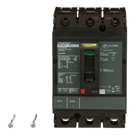Molded Case Circuit Breaker, POWERPACT H Series, 35A, 3 Pole, 600V AC, 25kA at 240V AC MPN:HDL36035