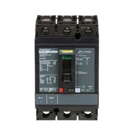 Molded Case Circuit Breaker, POWERPACT H Series, 40A, 3 Pole, 600V AC, 25kA at 240V AC MPN:HDL36040