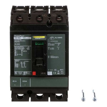 Molded Case Circuit Breaker, POWERPACT H Series, 45A, 3 Pole, 600V AC, 25kA at 240V AC MPN:HDL36045