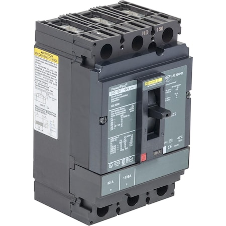 Molded Case Circuit Breaker, POWERPACT H Series, 80A, 3 Pole, 600V AC, 25kA at 240V AC MPN:HDL36080C
