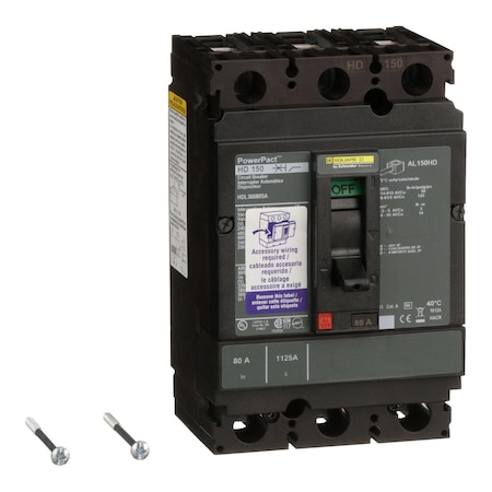 Molded Case Circuit Breaker, POWERPACT H Series, 80A, 3 Pole, 600V AC, 25kA at 240VAC MPN:HDL36080SA