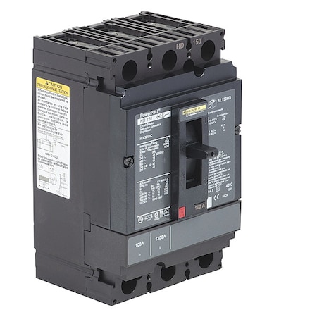 Molded Case Circuit Breaker, POWERPACT H Series, 100A, 3 Pole, 600V AC, 25kA at 240VAC MPN:HDL36100C