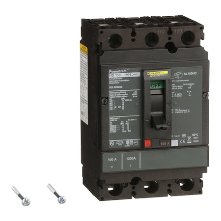 Molded Case Circuit Breaker, POWERPACT H Series, 100A, 3 Pole, 600V AC, 25kA at 240VAC MPN:HDL36100SA