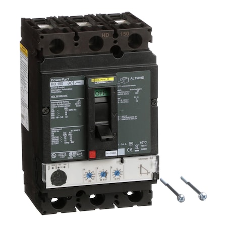 Molded Case Circuit Breaker, POWERPACT H Series, 100A, 3 Pole, 600V AC, 25kA at 240V AC MPN:HDL36100U31X