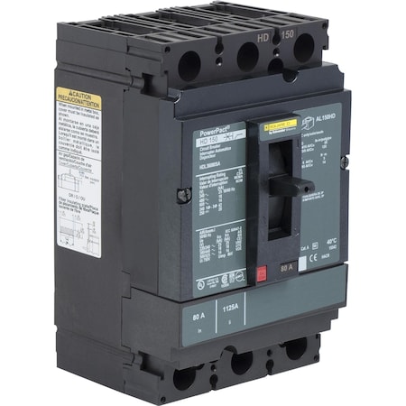 Molded Case Circuit Breaker, POWERPACT H Series, 100A, 3 Pole, 600V AC, 25kA at 240V AC MPN:HDL36100U44X