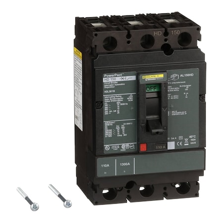 Molded Case Circuit Breaker, POWERPACT H Series, 110A, 3 Pole, 600V AC, 25kA at 240VAC MPN:HDL36110