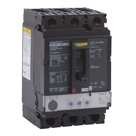 Molded Case Circuit Breaker, POWERPACT H Series, 150A, 3 Pole, 600V AC, 25kA at 240V AC MPN:HDL36150CU31X