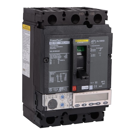 Molded Case Circuit Breaker, POWERPACT H Series, 150A, 3 Pole, 600V AC, 25kA at 240V AC MPN:HDL36150U44X