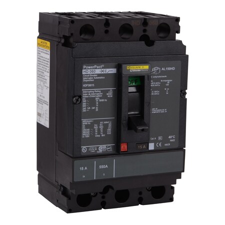 Molded Case Circuit Breaker, POWERPACT H Series, 60A, 3 Pole, 600V AC, 25kA at 240V AC MPN:HDP36060