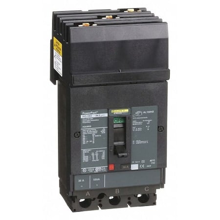 Molded Case Circuit Breaker, POWERPACT H Series, 30A, 3 Pole, 600V AC, 65kA at 240V AC MPN:HGA36030
