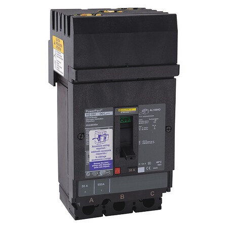 Molded Case Circuit Breaker, POWERPACT H Series, 35A, 3 Pole, 600V AC, 65kA at 240VAC MPN:HGA36035