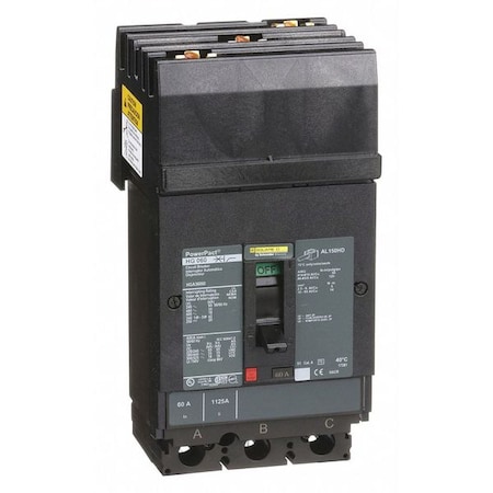 Molded Case Circuit Breaker, POWERPACT H Series, 60A, 3 Pole, 600V AC, 65kA at 240V AC MPN:HGA36060