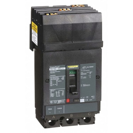 Molded Case Circuit Breaker, POWERPACT H Series, 150A, 3 Pole, 600V AC, 65kA at 240V AC MPN:HGA36150