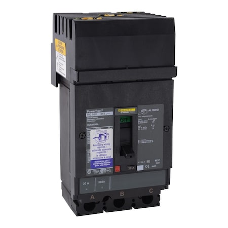 Molded Case Circuit Breaker, POWERPACT H Series, 150A, 3 Pole, 600V AC, 65kA at 240V AC MPN:HGA36150U43X