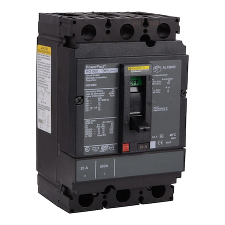 Molded Case Circuit Breaker, POWERPACT H Series, 125A, 3 Pole, 600V AC, 65kA at 240V AC MPN:HGF36125