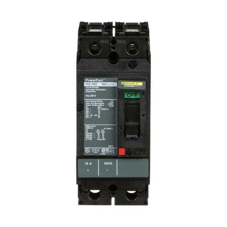 Molded Case Circuit Breaker, POWERPACT H Series, 15A, 2 Pole, 600V AC, 65kA at 240V AC MPN:HGL26015