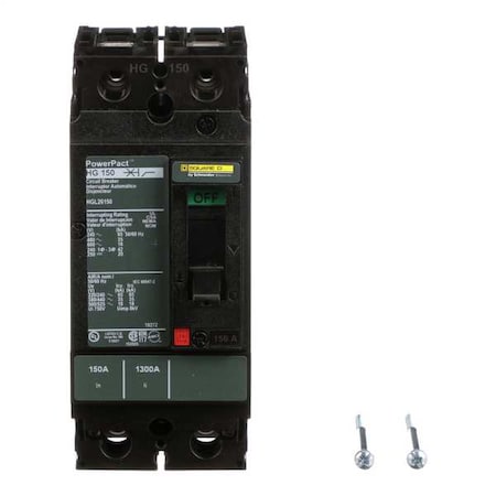 Molded Case Circuit Breaker, POWERPACT H Series, 150A, 2 Pole, 600V AC, 65kA at 240V AC MPN:HGL26150