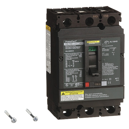 Molded Case Circuit Breaker, POWERPACT H Series, 150A, 3 Pole, 600V AC, 65kA at 240V AC MPN:HGL36000S15