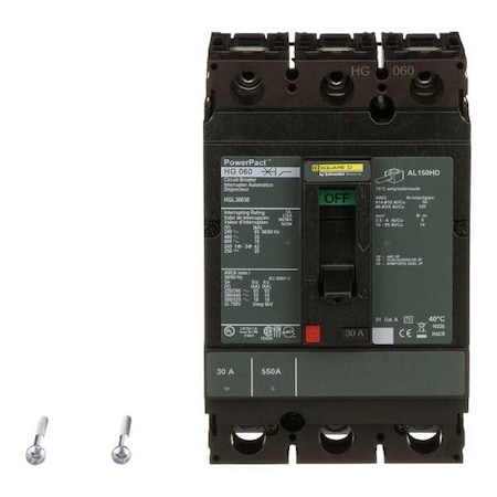 Molded Case Circuit Breaker, POWERPACT H Series, 30A, 3 Pole, 600V AC, 65kA at 240V AC MPN:HGL36030