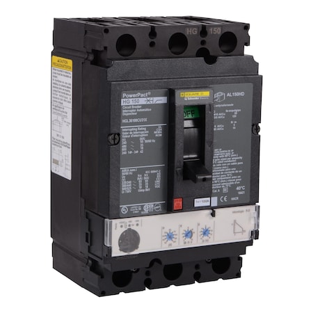 Molded Case Circuit Breaker, POWERPACT H Series, 100A, 3 Pole, 600V AC, 65kA at 240V AC MPN:HGL36100CU31X