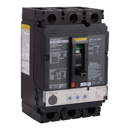 Molded Case Circuit Breaker, POWERPACT H Series, 100A, 3 Pole, 600V AC, 65kA at 240V AC MPN:HGL36100CU33X