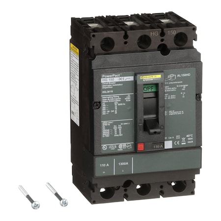 Molded Case Circuit Breaker, POWERPACT H Series, 110A, 3 Pole, 600V AC, 65kA at 240VAC MPN:HGL36110