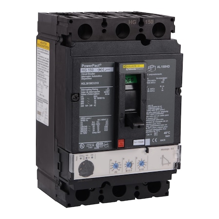 Molded Case Circuit Breaker, POWERPACT H Series, 150A, 3 Pole, 600V AC, 65kA at 240V AC MPN:HGL36150CU31X