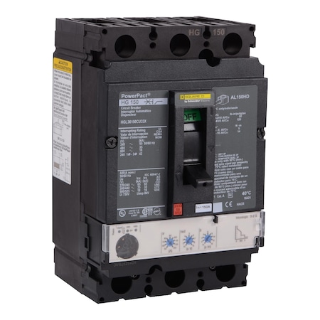 Molded Case Circuit Breaker, POWERPACT H Series, 150A, 3 Pole, 600V AC, 65kA at 240V AC MPN:HGL36150CU33X