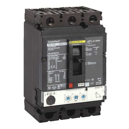 Molded Case Circuit Breaker, POWERPACT H Series, 150A, 3 Pole, 600V AC, 65kA at 240V AC MPN:HGL36150U33X