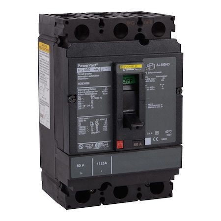 Molded Case Circuit Breaker, POWERPACT H Series, 100A, 3 Pole, 600V AC, 65kA at 240V AC MPN:HGM36100