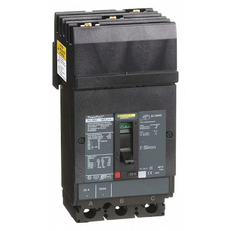 Molded Case Circuit Breaker, POWERPACT H Series, 20A, 3 Pole, 600V AC, 100kA at 240VAC MPN:HJA36020