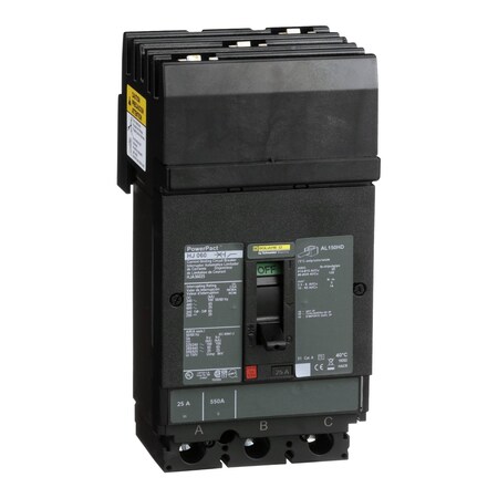 Molded Case Circuit Breaker, POWERPACT H Series, 25A, 3 Pole, 600V AC, 100kA at 240VAC MPN:HJA36025