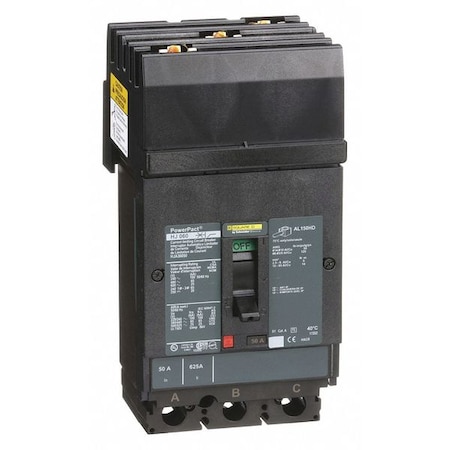 Molded Case Circuit Breaker, POWERPACT H Series, 50A, 3 Pole, 600V AC, 100kA at 240VAC MPN:HJA36050