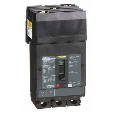 Molded Case Circuit Breaker, POWERPACT H Series, 60A, 3 Pole, 600V AC, 100kA at 240VAC MPN:HJA36060