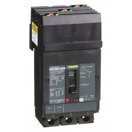 Molded Case Circuit Breaker, POWERPACT H Series, 70A, 3 Pole, 600V AC, 100kA at 240VAC MPN:HJA36070