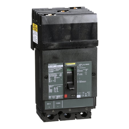Molded Case Circuit Breaker, POWERPACT H Series, 80A, 3 Pole, 600V AC, 100kA at 240VAC MPN:HJA36080