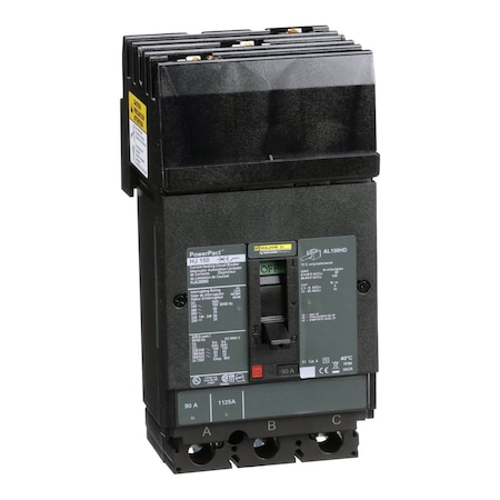 Molded Case Circuit Breaker, POWERPACT H Series, 90A, 3 Pole, 600V AC, 100kA at 240VAC MPN:HJA36090